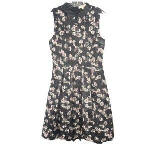 Erin Fetherston Black Floral Print Fit & Flare Sleeveless Dress Size 6